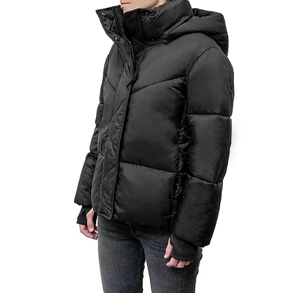 BCBG Nylon Short Quilted Puffer Jacket w Detachable Hood Windproof Water Resist - Picture 3 of 13